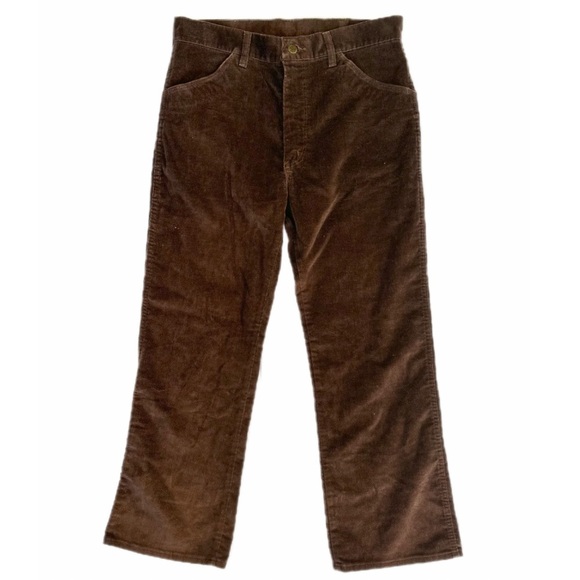 Brown corduroy straight leg trousers with patterned pockets - Picture 1 of 2